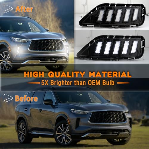 ZDEERAOTO Upgrade LED Front Bumper Fog light DRL Amber Sequential Turn Signal Lamp Feature Kit for Infiniti QX60 2022 2023 2024 2025 Replacement Grille Trim Panel 62257-6SA0B,2pcs - Image 3