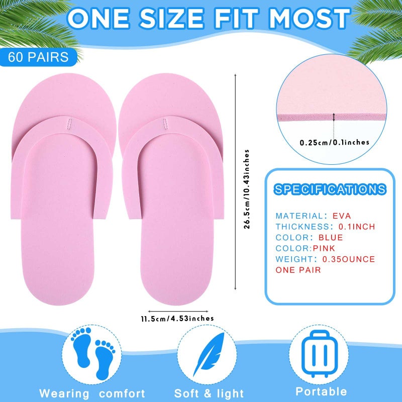 JenPen 60 Pairs Disposable Pedicure Slippers Foam Spa Pedi Flip Flops Bulk Foldable Pedicure Slippers Sandals Shoes for Guest Women Men Salon Spa Hotel Shower Foot Nail Party Supplies(Pink) - Image 3