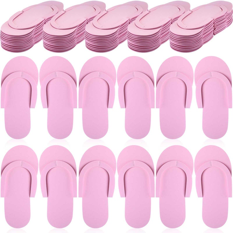 JenPen 60 Pairs Disposable Pedicure Slippers Foam Spa Pedi Flip Flops Bulk Foldable Pedicure Slippers Sandals Shoes for Guest Women Men Salon Spa Hotel Shower Foot Nail Party Supplies(Pink) - Image 1