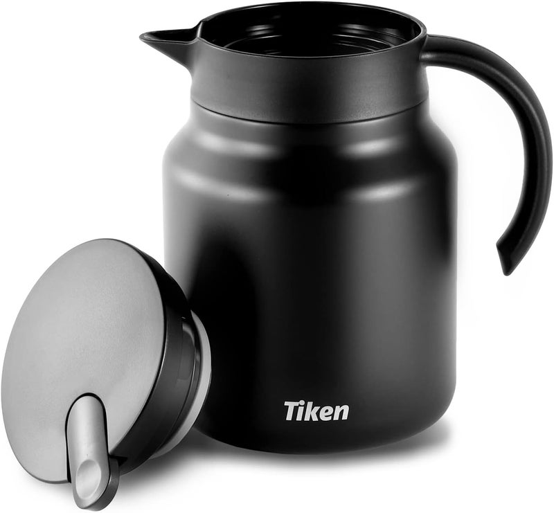 Tiken 34 Oz Thermal Coffee Carafe - Double Wall Stainless Steel Insulated Beverage Pitcher (Matte Black) - Image 4