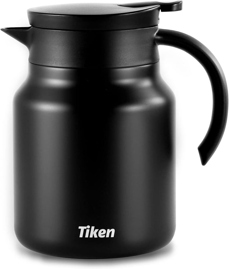 Tiken 34 Oz Thermal Coffee Carafe - Double Wall Stainless Steel Insulated Beverage Pitcher (Matte Black) - Image 1
