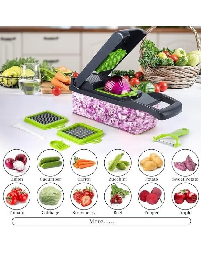 Multifunctional vegetable slicer, food cutter for slicing onions, salad, tomatoes, and vegetables with 16 slicing blades - Image 2