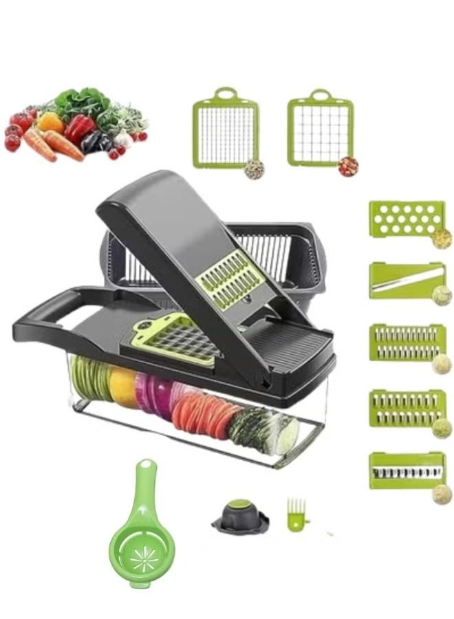 Multifunctional vegetable slicer, food cutter for slicing onions, salad, tomatoes, and vegetables with 16 slicing blades - Image 1