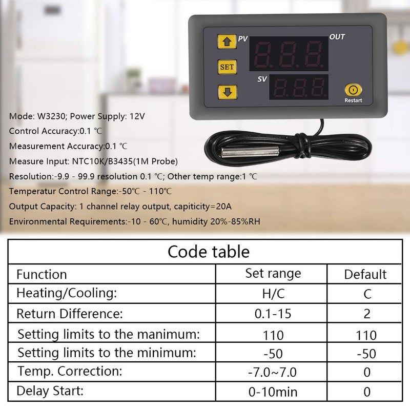 UMLIFE جهاز التحكم في درجة الحرارة الرقمية، W3230 AC110-220V جهاز تحكم درجة الحرارة الرقمي LED مفتاح حساس مقياس (220V) - Image 2