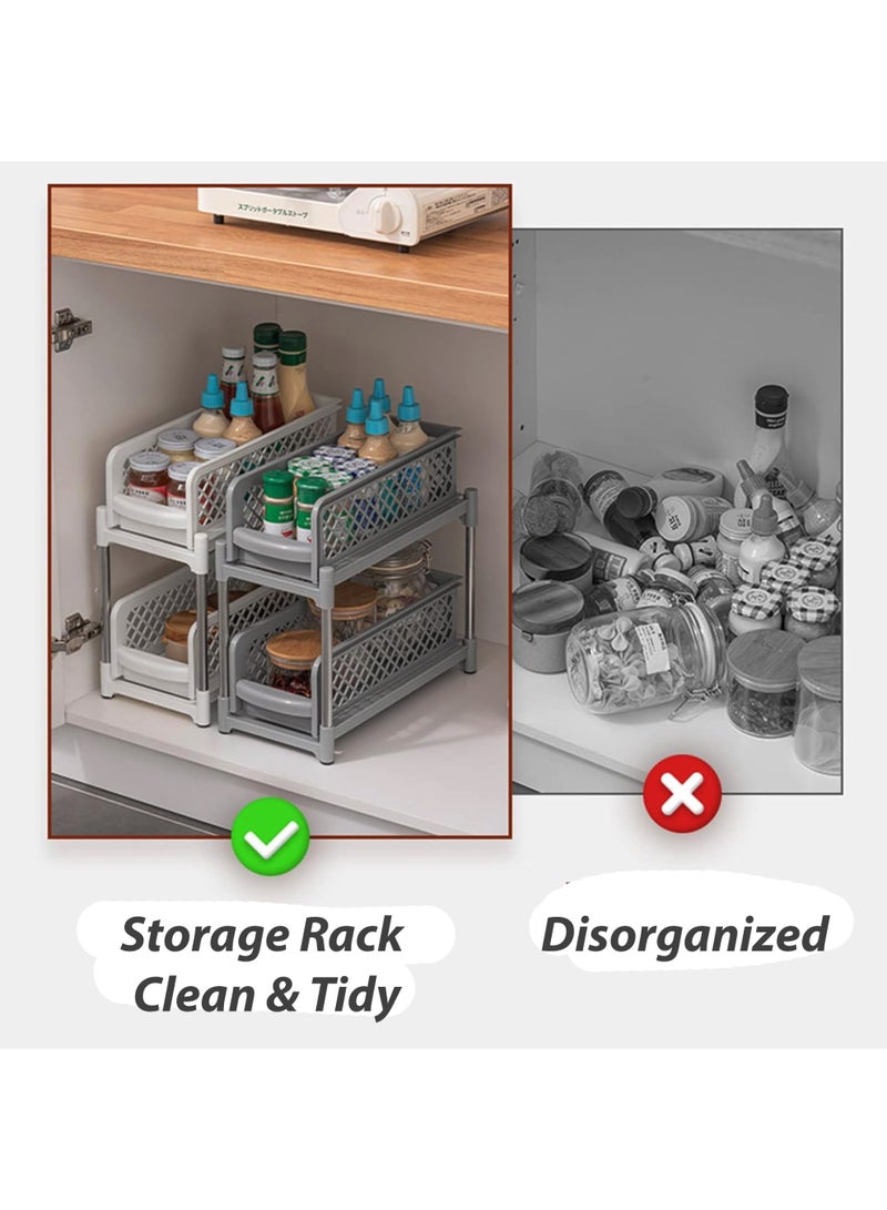 توشيونيكس منظم تخزين ورف تخزين من طبقتين تحت الحوض T114599 - رف متعدد الوظائف قابل للسحب للأدراج للمطبخ والحمام وسطح العمل والخزانة | منظم سلة منزلقة، بلاستيك متين وإطار من الفولاذ المقاوم للصدأ - Image 4