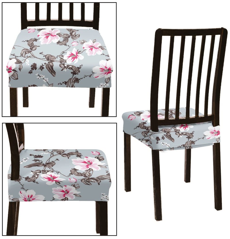 BRIDA Stretchable Floral Geometric Printed Dining Chair Seat Covers Elastic Chair Seat Case Protector, Slipcovers (Grey Pink, 4 Seat Cover) - Image 2