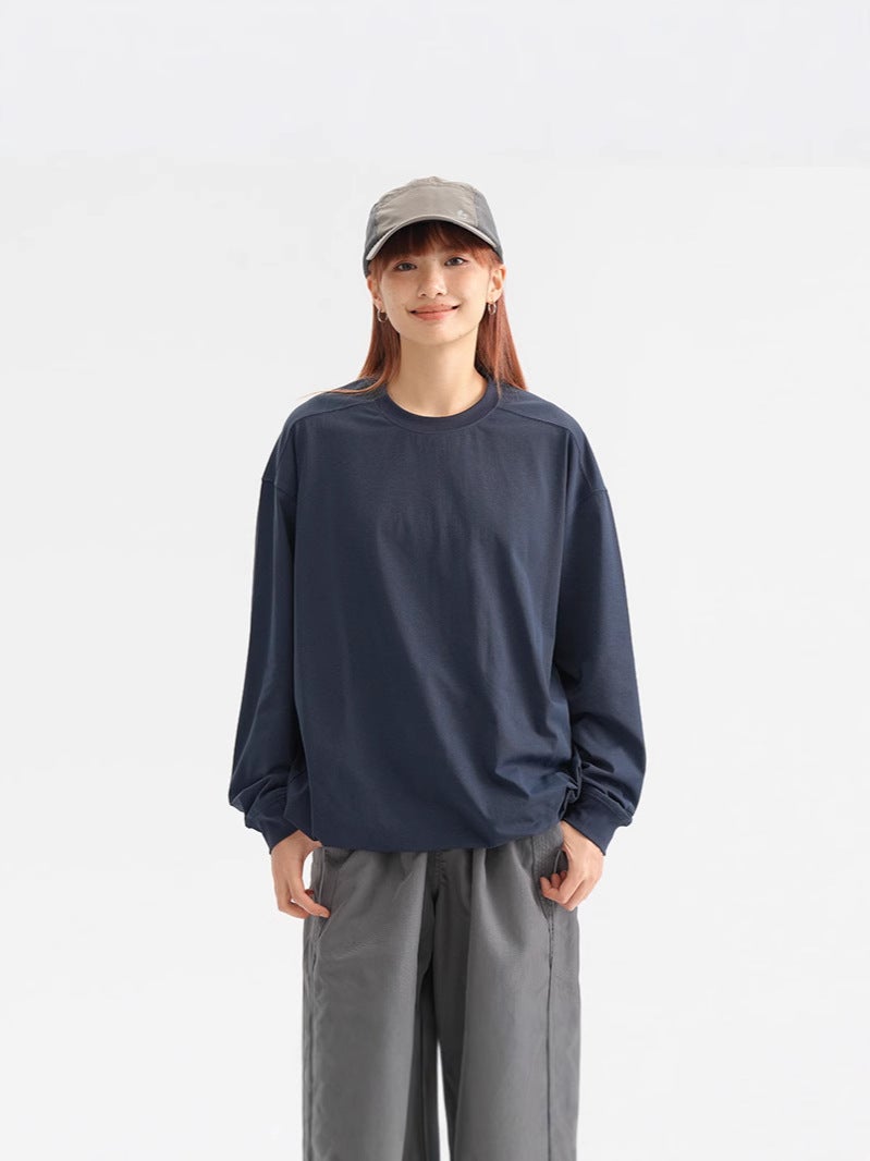 Liyang2025 Spring New Men'S Simple Solid Color Long Sleeve Trendy Brand Loose Casual Sports Long T-Shirt Top - Image 3
