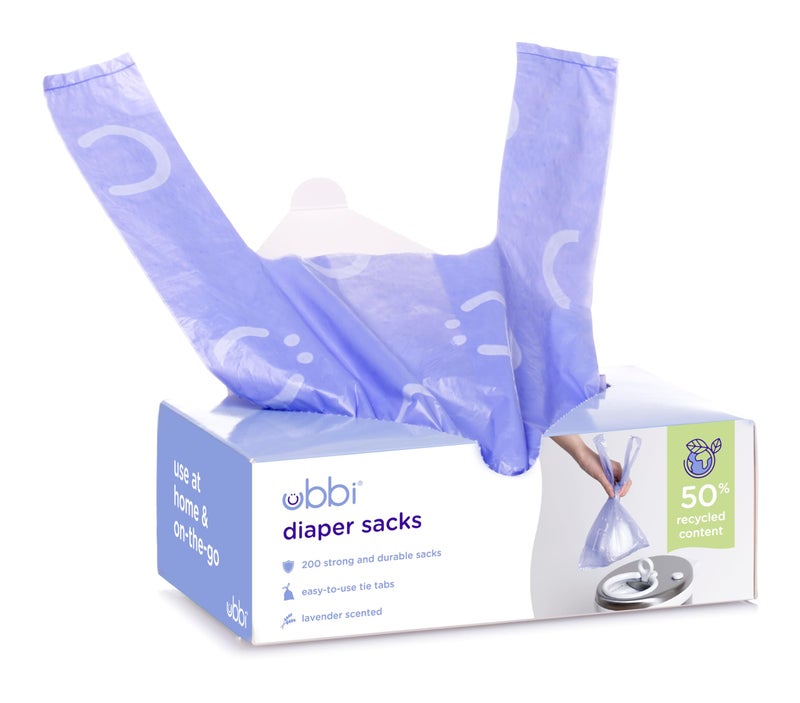 Ubbi Disposable Diaper Sacks Lavender Scented EasyToTie Tabs Diaper Disposal or Pet Waste Bags 200 Count