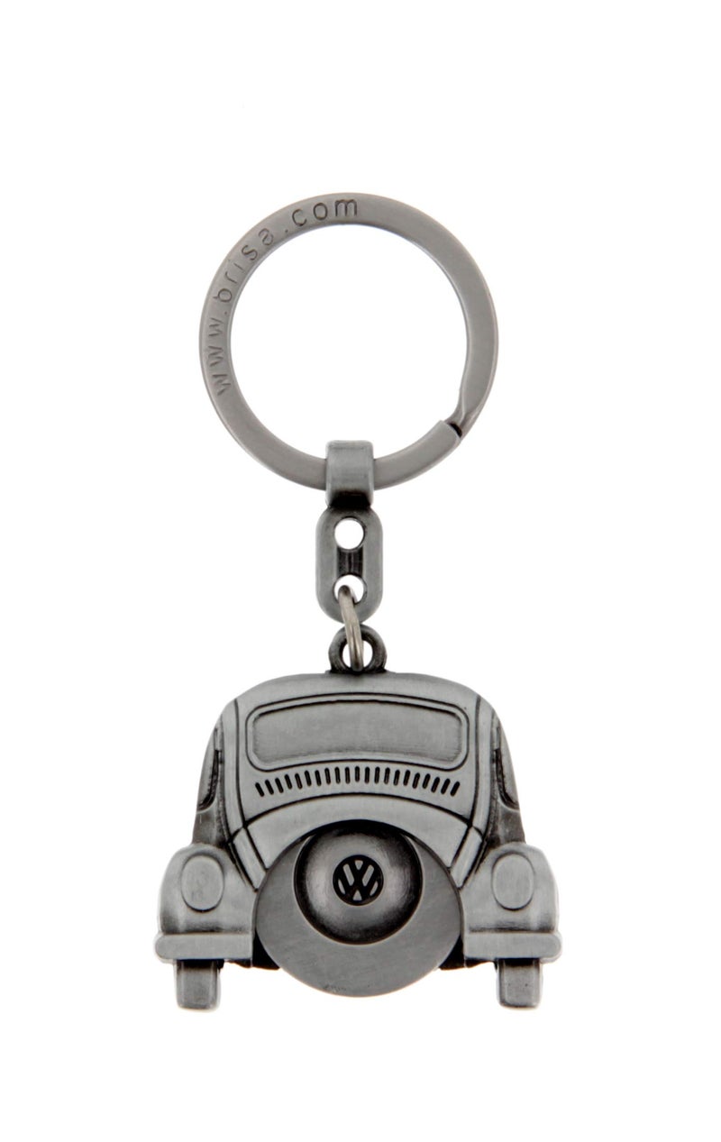 BRISA VW Collection - Volkswagen Metal Keyring with Shopping Cart Chip Keychain Accessory Keyholder in Beetle Bug Design (Silver) - Image 2