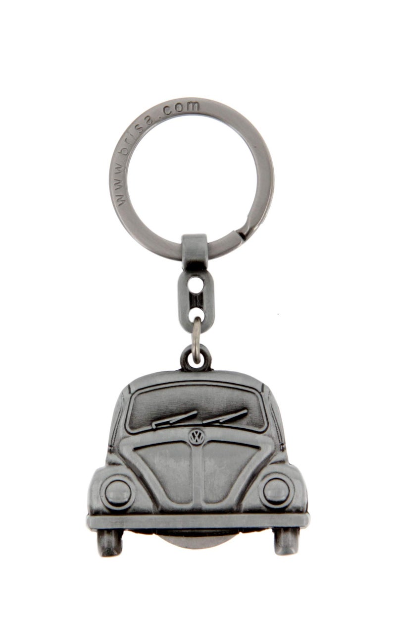 BRISA VW Collection - Volkswagen Metal Keyring with Shopping Cart Chip Keychain Accessory Keyholder in Beetle Bug Design (Silver) - Image 1