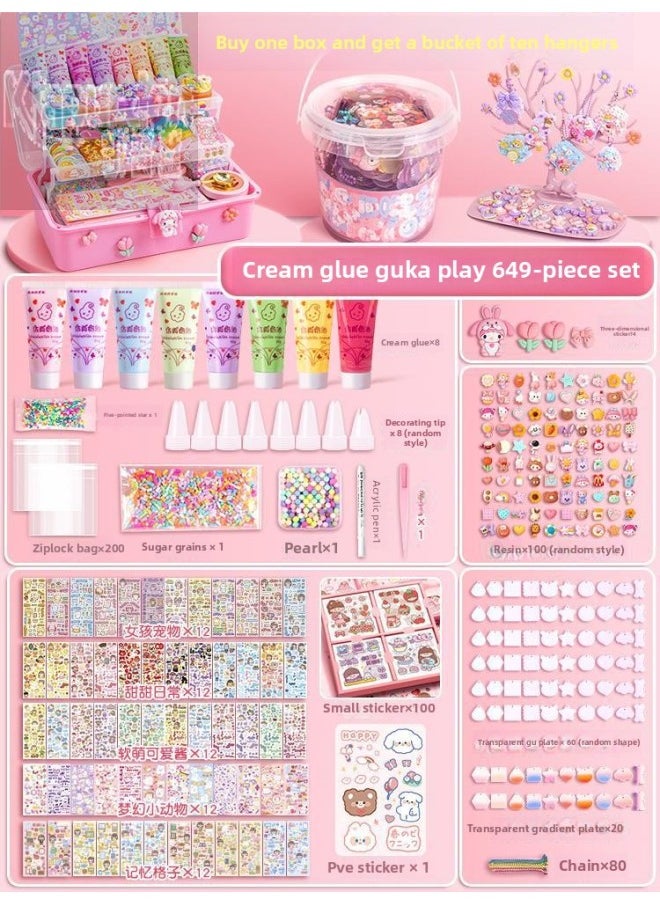 Generic - Guka Full Set Cream Gum Guka Toy Handmade Diy Children Guta Guka Set Box Cool Capka Cuka Stickers-Color:[Buy A Box And Send A Bucket + Display Stand] 649 Pieces Of Cream Glue Goo Card Package (send Three-dimensional Stickers +100 Hand Account Stickers) - Image 1