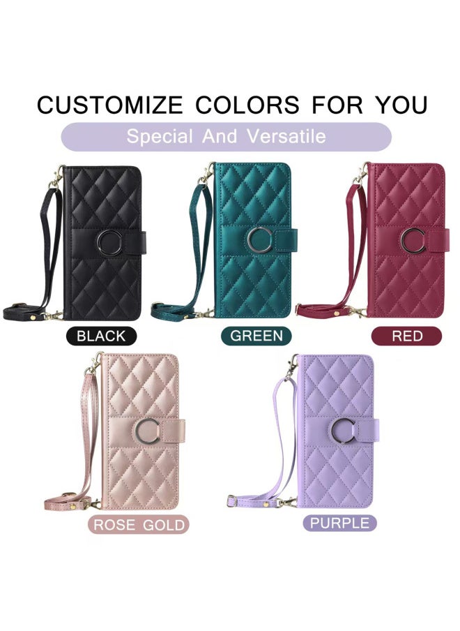 Generic - For Google Pixel 7 Leather Case For SonyXperia 5 VI Diamond Houndstooth Card Wallet Crossbody Case-Color:Leather Case + Short Rope-Applicable Models:Google Pixel 7 - Image 1