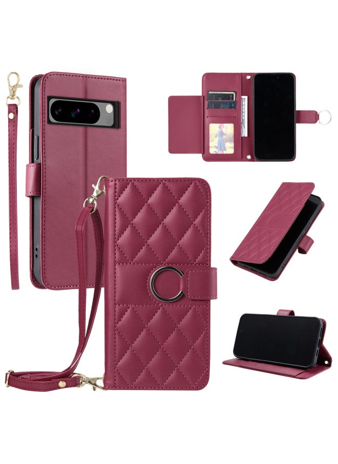 Generic - For Google Pixel 7 Leather Case For SonyXperia 5 VI Diamond Houndstooth Card Wallet Crossbody Case-Color:Leather Case + Short Rope-Applicable Models:Google Pixel 7 - Image 1