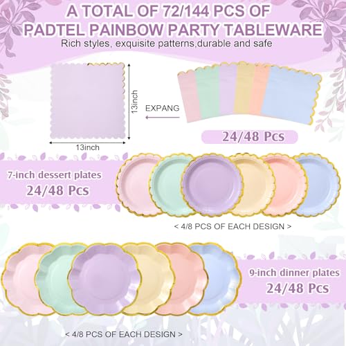 Skybooly 144 Pcs 48 Guests Pastel Rainbow Party Paper Plates and Napkins Sets Heavy Duty Pastel Scalloped Party Plates Napkins Disposable Rainbow Supplies Decoration for Bridal Baby Shower Wedding - Image 2