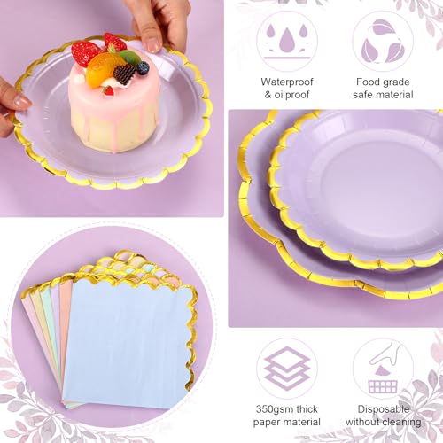 Skybooly 144 Pcs 48 Guests Pastel Rainbow Party Paper Plates and Napkins Sets Heavy Duty Pastel Scalloped Party Plates Napkins Disposable Rainbow Supplies Decoration for Bridal Baby Shower Wedding - Image 4