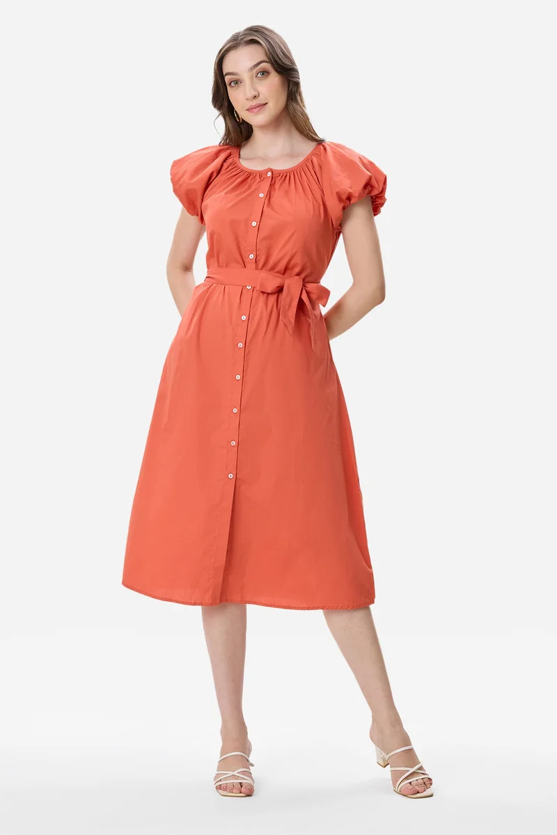 فيرجيو Solid Viscose Mandarin Collar Shirt Dress for Women