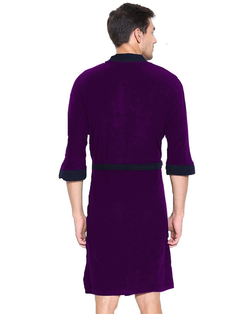 ELEVANTO Bathrobes For Mens Collection 34 Sleeve Soft Terry Cotton Bathrobe Free SizePURPLENAVY - Image 3