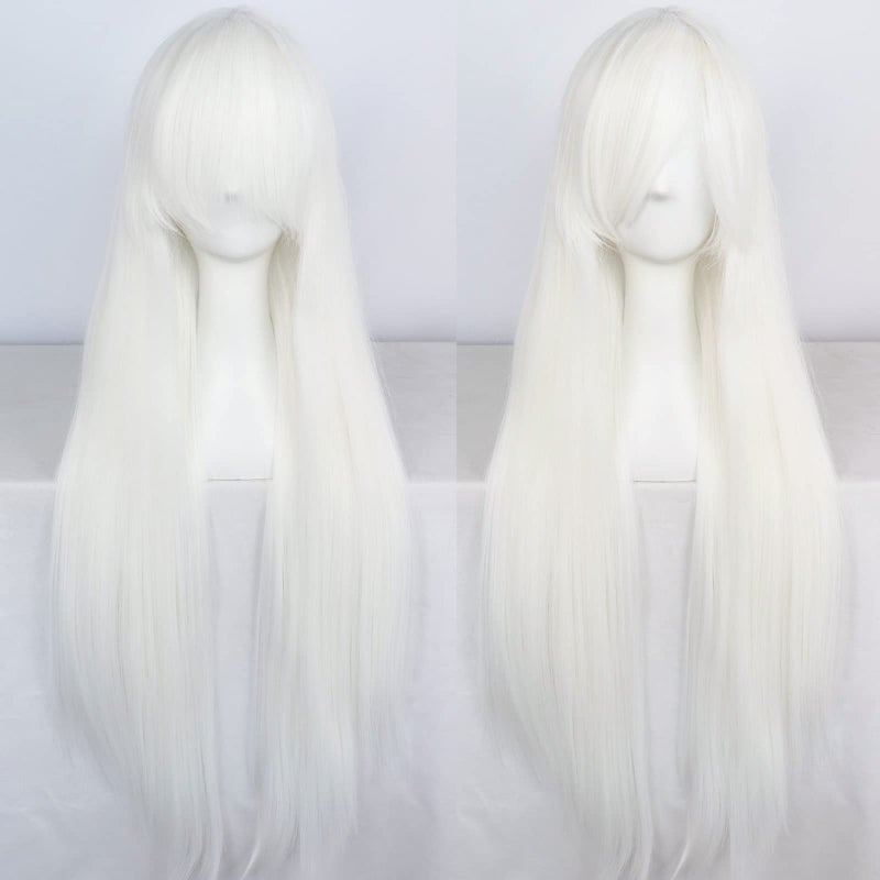 ANOGOL Wig Cap+32 In/ 80 cm Long White Wig Straight Synthetic Wig White Cosplay Wig, Straight White Wig with Bangs for Anime Cosplay, Peluca Blanca White Long Straight Wig for Halloween Costume Party - Image 4