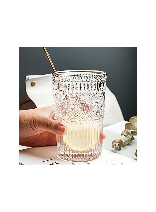 KASTWAVE Drinking Glasses, 4 Pack Crystal Glasses, Romantic Glassware, Vintage Glassware Set, for Juice Beverages, Refreshments, Vintage Glassware Set for Dinner Parties, Restaurants, Home - Image 4