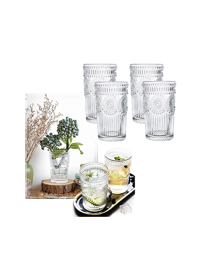 KASTWAVE Drinking Glasses, 4 Pack Crystal Glasses, Romantic Glassware, Vintage Glassware Set, for Juice Beverages, Refreshments, Vintage Glassware Set for Dinner Parties, Restaurants, Home - Image 2