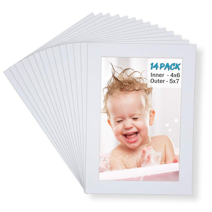 5x7 White Picture Mats Pack of 14 Frame Mattes for 4x6 Pictures Acid Free 12mm Thickness with Core Bevel Cut