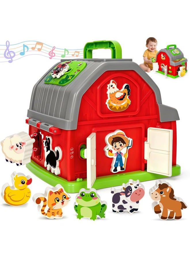 Aigybobo Montessori Toddler Toys for 1 2 3 Year Old Gifts, Musical Farm Animal Barn Toy for Boys Girls, Shape Sorting Fine Motor Learning Toy for Toddlers 1-2 2-3, Christmas Birthday Gift for Baby 12-18 Months - Image 1