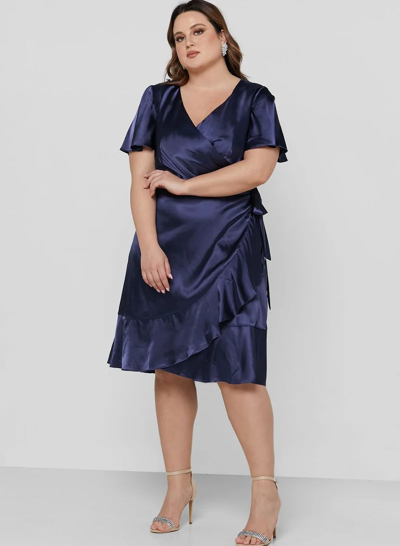 chi chi london curve Tie Wrap Ruffle Detail Satin Dress