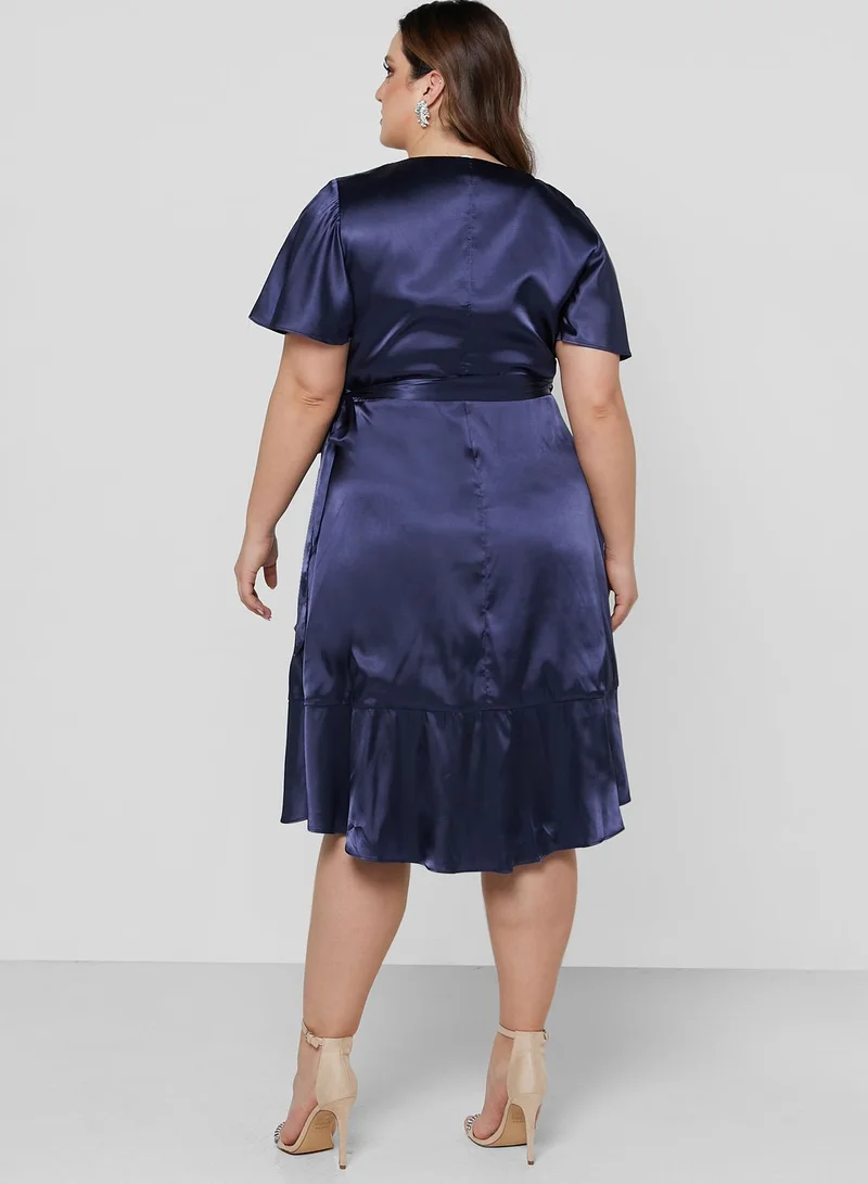 chi chi london curve Tie Wrap Ruffle Detail Satin Dress