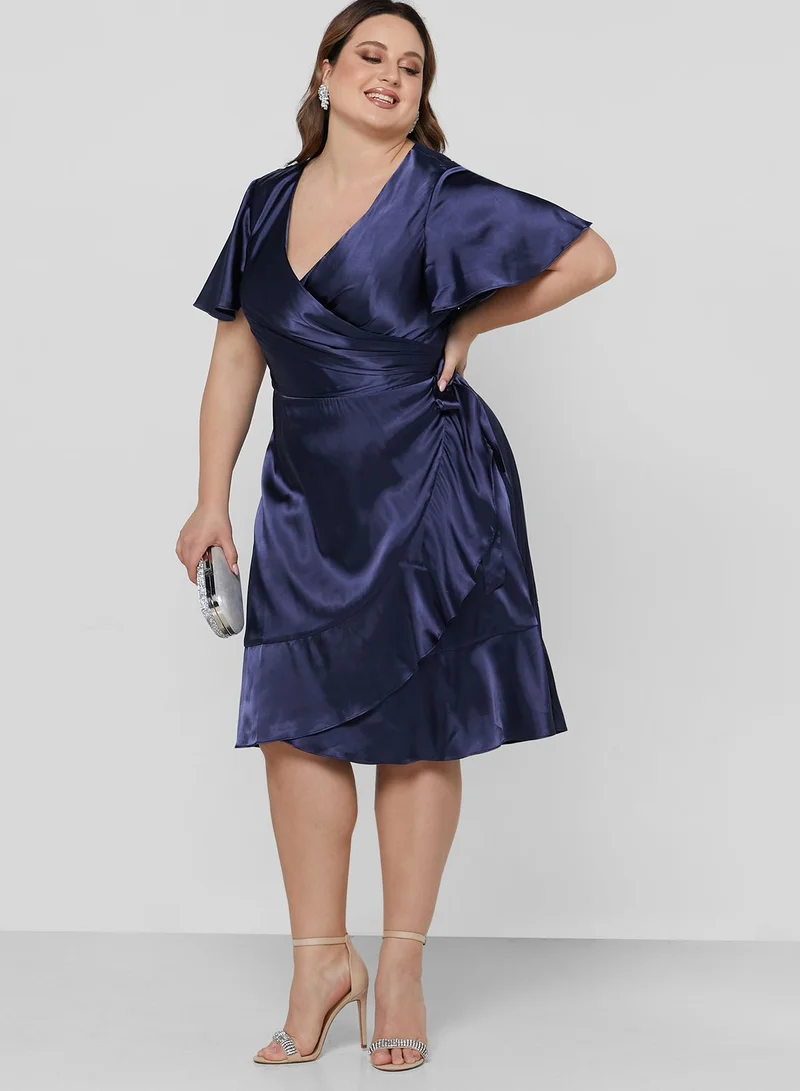 chi chi london curve Tie Wrap Ruffle Detail Satin Dress