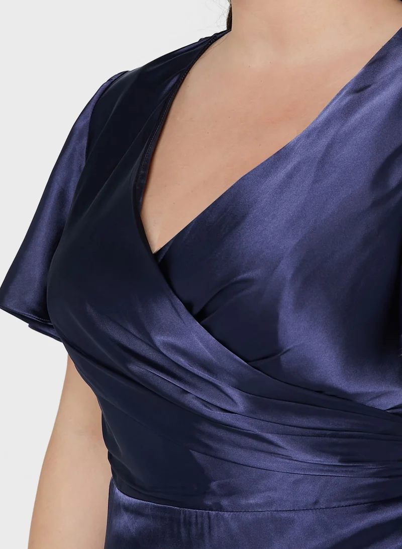 chi chi london curve Tie Wrap Ruffle Detail Satin Dress