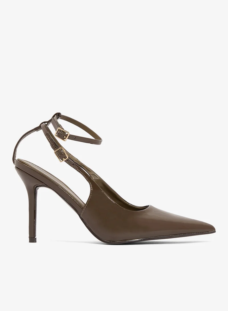 Ella Brown Classic Pointed Toe Sling Back Mid Heel Pumps for Women | Best Price UAE