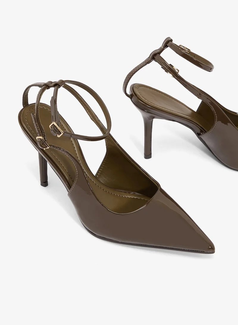 Ella Brown Classic Pointed Toe Sling Back Mid Heel Pumps for Women | Best Price UAE