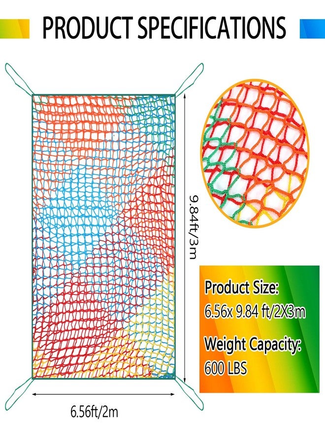 Woanger Climbing Cargo Net 6.5 x 9.8 ft Large Kids Backyard Climbing Net Double Layers Playground Safety Net with Storage Bag for Monkey Bar, Treehouse Accessories (Rainbow Colors) - Image 2