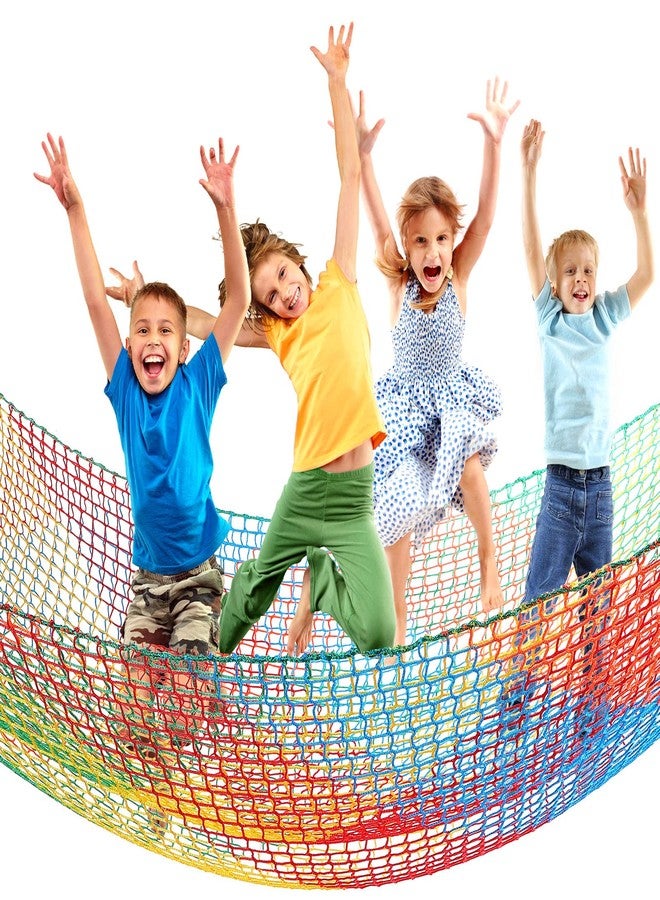 Woanger Climbing Cargo Net 6.5 x 9.8 ft Large Kids Backyard Climbing Net Double Layers Playground Safety Net with Storage Bag for Monkey Bar, Treehouse Accessories (Rainbow Colors) - Image 1