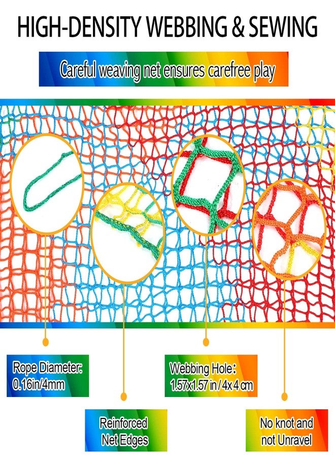 Woanger Climbing Cargo Net 6.5 x 9.8 ft Large Kids Backyard Climbing Net Double Layers Playground Safety Net with Storage Bag for Monkey Bar, Treehouse Accessories (Rainbow Colors) - Image 3