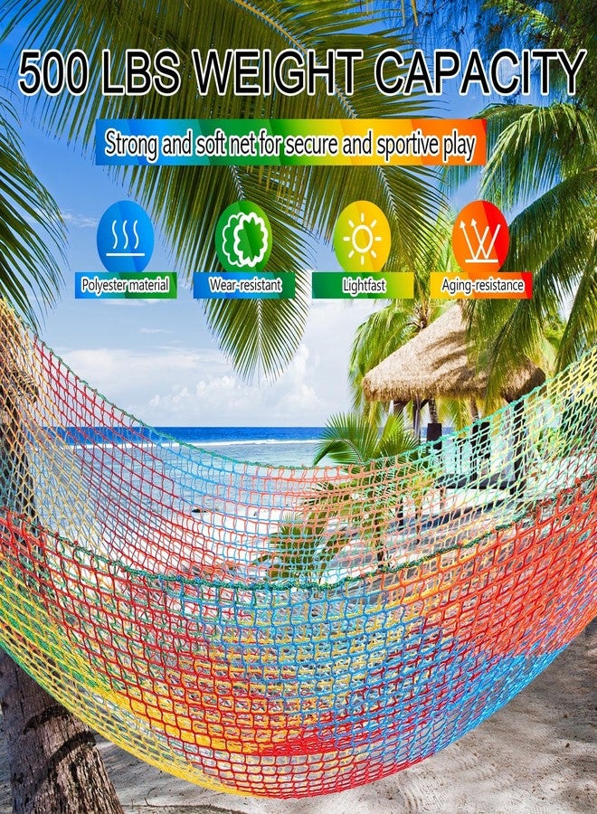 Woanger Climbing Cargo Net 6.5 x 9.8 ft Large Kids Backyard Climbing Net Double Layers Playground Safety Net with Storage Bag for Monkey Bar, Treehouse Accessories (Rainbow Colors) - Image 4