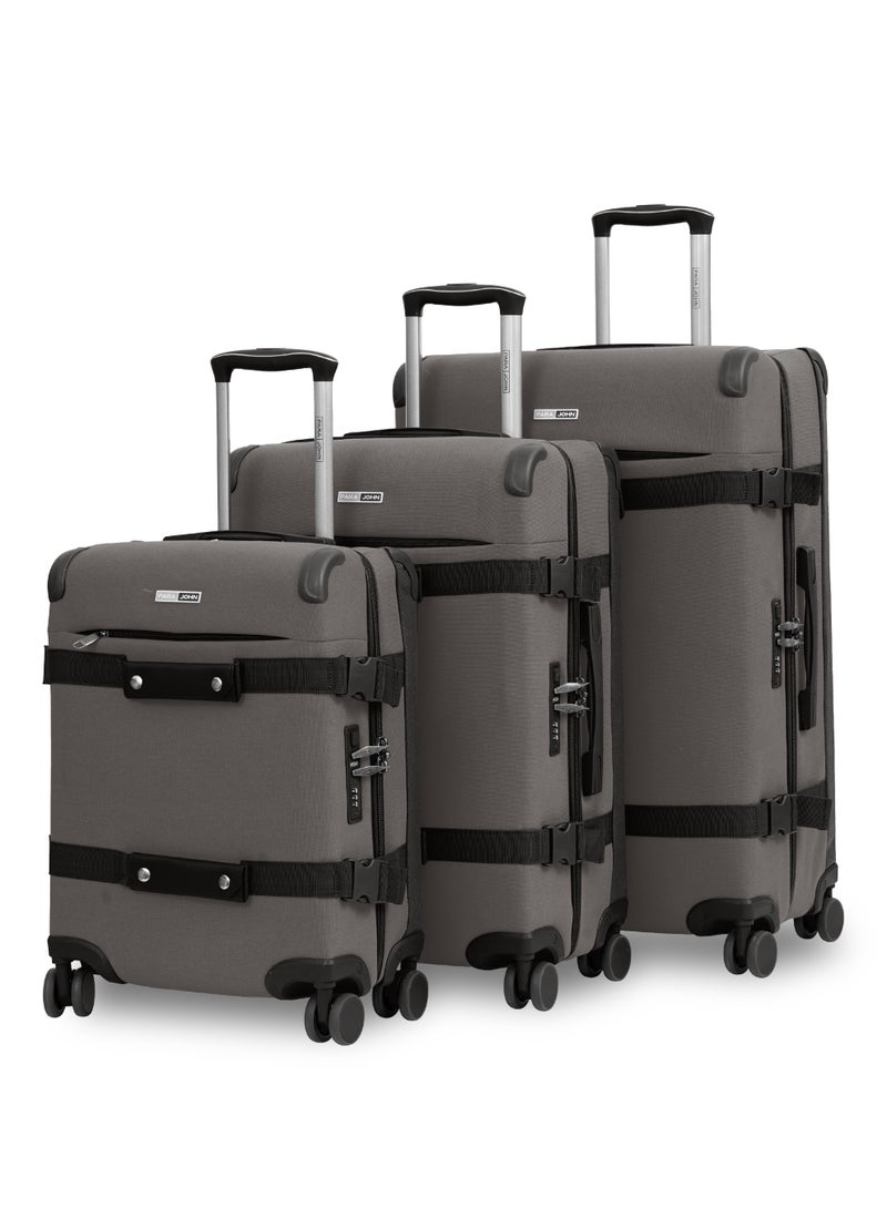 PARAJOHN Retro 3-Piece Canvas Luggage Set | 20/24/28 Inch Suitcases | 8-Wheel 360° Spinner Trolley | Travel Hard Case Set Grey - Image 1