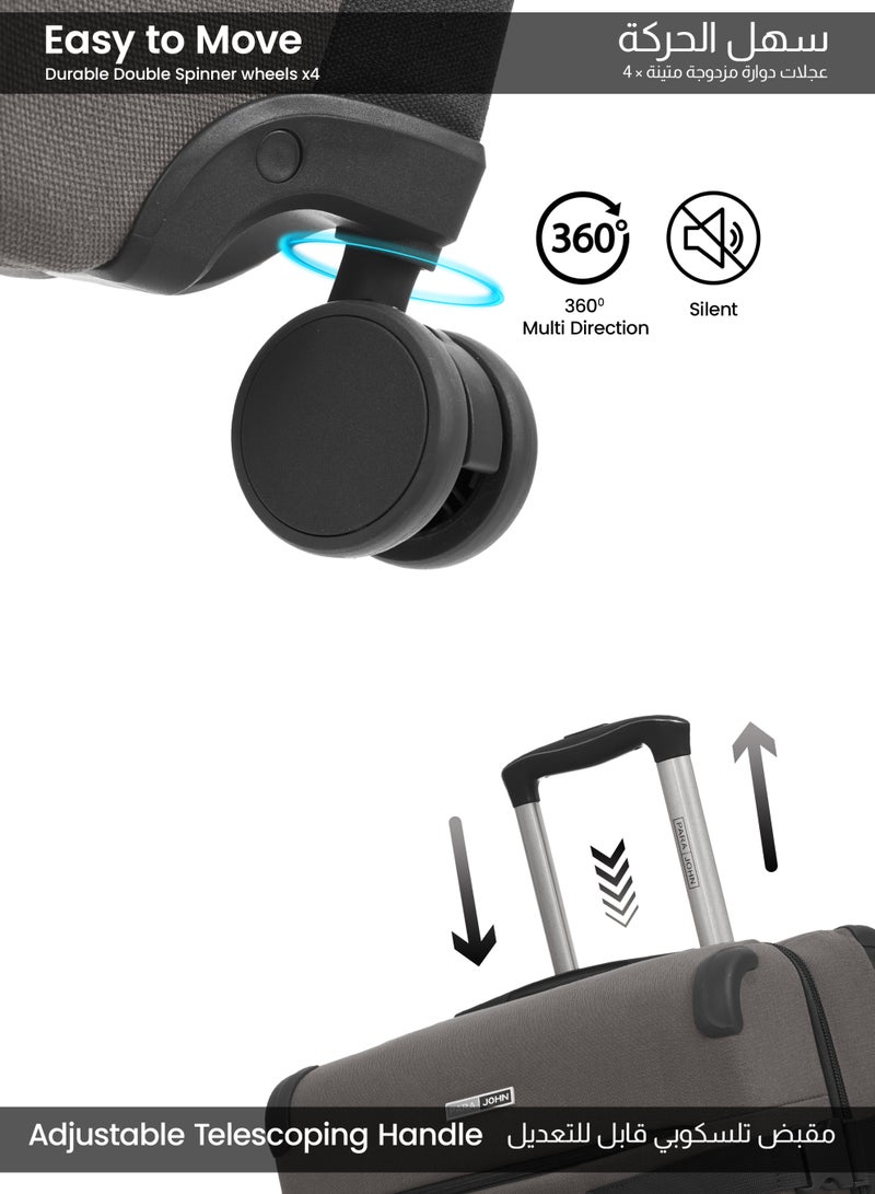 PARAJOHN Retro 3-Piece Canvas Luggage Set | 20/24/28 Inch Suitcases | 8-Wheel 360° Spinner Trolley | Travel Hard Case Set Grey - Image 4