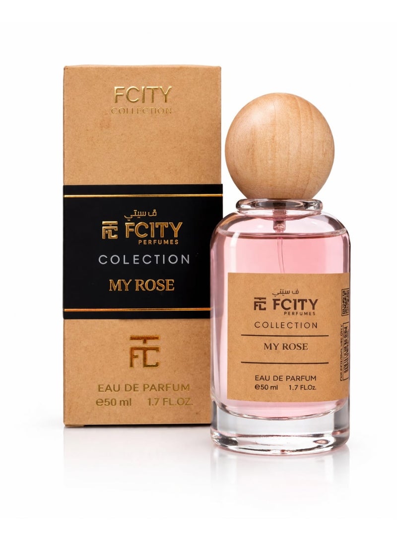 عطر إف سي سيتي ماي روز 50 مل - عطر زهري مسكي يدوم طويلاً للنساء - الورد والزهور البيضاء والفانيليا والأخشاب الناعمة - رائحة يومية أنيقة