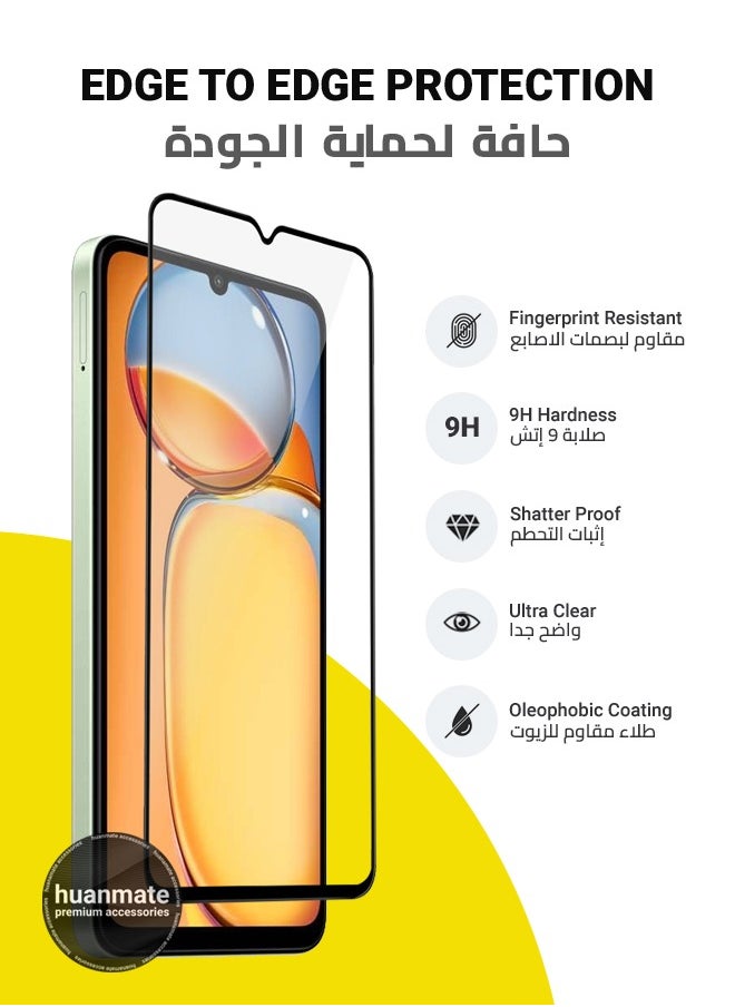 huanmate - 2 Pieces Xiaomi Redmi 13C 4G Screen Protector – Premium Edge to Edge Tempered Glass, High Transparency, Delicate Touch, Anti-Explosion, Smooth Arc Edges, Easy Installation - Image 1