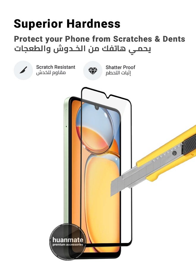 huanmate - 2 Pieces Xiaomi Redmi 13C 4G Screen Protector – Premium Edge to Edge Tempered Glass, High Transparency, Delicate Touch, Anti-Explosion, Smooth Arc Edges, Easy Installation - Image 1