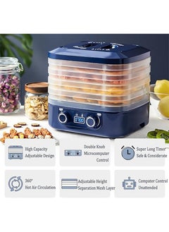 ET-LIFE Mini Food Dehydrator Machine 5 Trays With Digital Timer And Temperature Control For Fruit Vegetable Meat Beef Jerky 160W HM-801 Blue  - Image 3