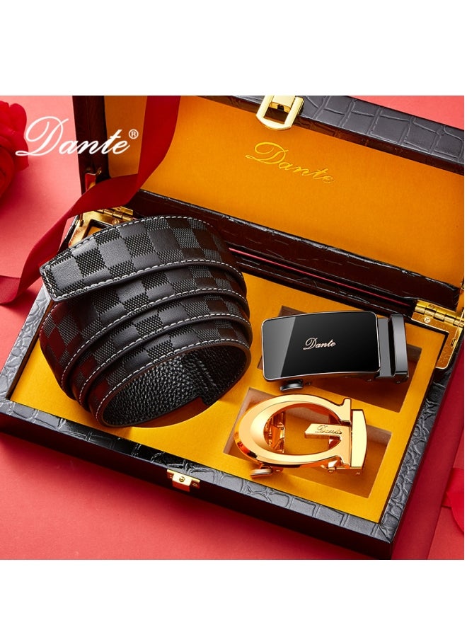 Dante Double Buckle Belt Set First Layer Cowhide Automatic Buckle Men's Belt Genuine Leather*125cm - Image 1