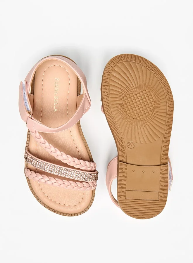 Flora Bella By Shoexpress Girls Embellished Sandals with Hook and Loop Closure