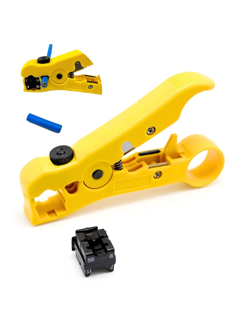 XIKKART XIKKART Universal Wire Stripping and Cutting Tool for Flat or Round UTP FTP STP Cat5e Cat6 Cat6A Ethernet RG59 RG6 RG7 RG11 Coax Cable Adjustable Blade Depth Wire Stripper And Cutter Tool  - Image 1