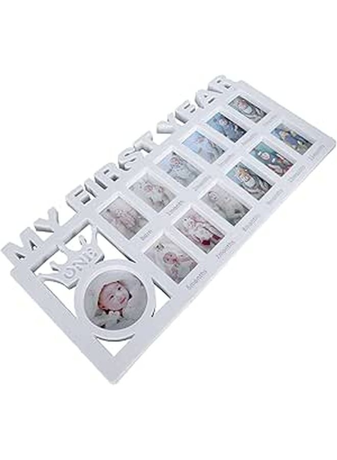 First Year Memories Growth Frame White 39x19cm for 12 Month Pictures Display - Image 1