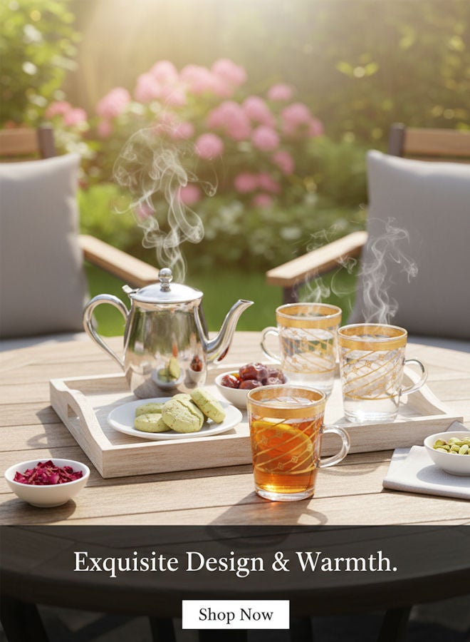 Dove 6-Piece Glass Tea Cup Set Clear/Gold 90ML - Image 2