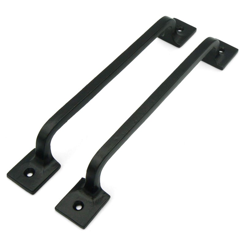 CRAFTSMAN ROAD Black Cast Iron Pull Handles 9 inch Squared Base Set of 2 Cabinet Door Handles Gate Handle Pull Barn Door Hardware Grab Handles