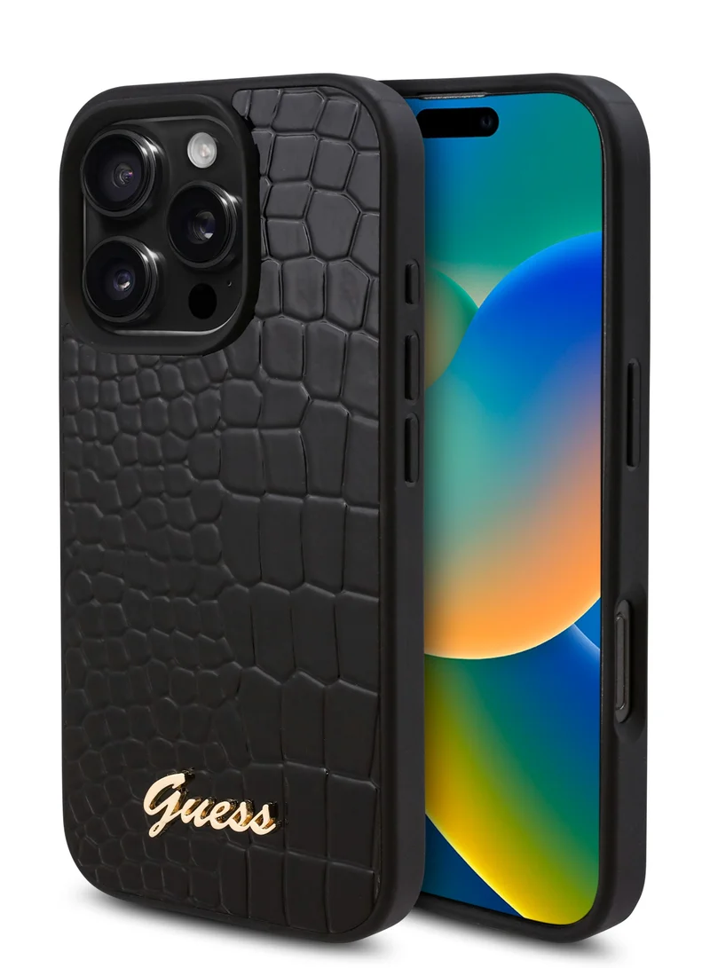 جس جراب صلب من البولي يوريثان مع شعار SCRIPT لهاتف iPhone 16 Pro / تصميم رفيع / سهل التركيب / قبضة مريحة - أسود
