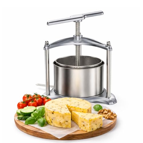 EJWOX Manual Cheese Press, 0.8 Gallon Heavy Duty Food Press for Cheese, Tofu & Vegetable Dehydration – Stainless Steel Basket Herb & Tincture Press with Filter Bags, Not for Hard Fruits - Image 1